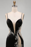 Zwarte Bodycon Bloemen Spaghetti Bandjes Korte Homecoming Jurk met kralen