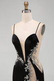 Zwarte Bodycon Bloemen Spaghetti Bandjes Korte Homecoming Jurk met kralen