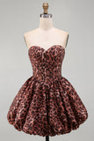 Sweetheart Leopard A-lijn korset met bubble zoom homecoming jurk met kant op de rug