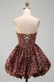 Sweetheart Leopard A-lijn korset met bubble zoom homecoming jurk met kant op de rug