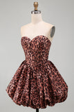 Sweetheart Leopard A-lijn korset met bubble zoom homecoming jurk met kant op de rug