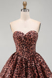 Sweetheart Leopard A-lijn korset met bubble zoom homecoming jurk met kant op de rug