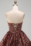 Sweetheart Leopard A-lijn korset met bubble zoom homecoming jurk met kant op de rug