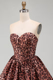 Sweetheart Leopard A-lijn korset met bubble zoom homecoming jurk met kant op de rug