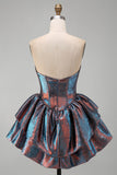 Iriserende metallic strapless korset Basque-taille Homecoming jurk met ruches