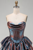 Iriserende metallic strapless korset Basque-taille Homecoming jurk met ruches