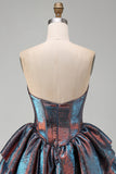 Iriserende metallic strapless korset Basque-taille Homecoming jurk met ruches