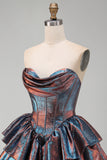 Iriserende metallic strapless korset Basque-taille Homecoming jurk met ruches