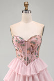 Roze sweetheart korset Baskische taille gelaagde homecomingjurk met pailletten