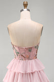 Roze sweetheart korset Baskische taille gelaagde homecomingjurk met pailletten