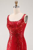 Glinsterende bordeauxrode bodycon pailletten vierkante hals korte homecomingjurk