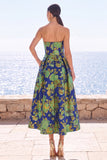 Roze Flower strapless A-lijn Jacquard Midi jurk