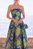 Roze Flower strapless A-lijn Jacquard Midi jurk