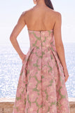 Roze Flower strapless A-lijn Jacquard Midi jurk