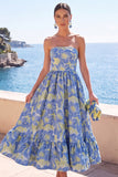 Donkergroene strapless A-lijn Jacquard midi bloemenjurk met ruches