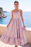 Donkergroene strapless A-lijn Jacquard midi bloemenjurk met ruches