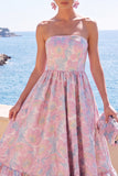 Donkergroene strapless A-lijn Jacquard midi bloemenjurk met ruches