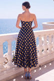 A-lijn Jacquard Blauwe strapless bloemen midi jurk