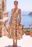 Olive Sweetheart A-lijn Jacquard gerimpelde bloemenjurk midi jurk