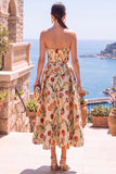 Olive Sweetheart A-lijn Jacquard gerimpelde bloemenjurk midi jurk