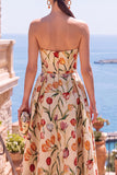 Olive Sweetheart A-lijn Jacquard gerimpelde bloemenjurk midi jurk