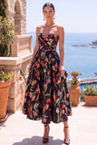 Olive Sweetheart A-lijn Jacquard gerimpelde bloemenjurk midi jurk