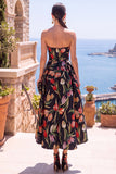 Olive Sweetheart A-lijn Jacquard gerimpelde bloemenjurk midi jurk
