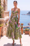Olive Sweetheart A-lijn Jacquard gerimpelde bloemenjurk midi jurk