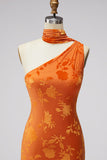 Eenschouder Zeemeermin Oranje Maxi Bloemenjurk