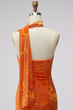 Eenschouder Zeemeermin Oranje Maxi Bloemenjurk