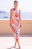 Blauwe bloem Eenschouder Bodycon Midi jurk
