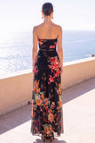 Strapless koffie A-lijn gerimpelde chiffon maxi bloemenjurk