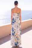 Strapless koffie A-lijn gerimpelde chiffon maxi bloemenjurk