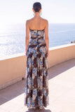 Strapless koffie A-lijn gerimpelde chiffon maxi bloemenjurk