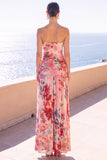Strapless koffie A-lijn gerimpelde chiffon maxi bloemenjurk