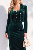 Bordeauxrode fluwelen bodycon met inkepingen met revers en midi damespakken