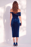 Bordeauxrode bodycon off the shoulder midi fluweel cocktailjurk
