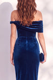 Bordeauxrode bodycon off the shoulder midi fluweel cocktailjurk