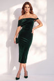 Bordeauxrode bodycon off the shoulder midi fluweel cocktailjurk