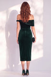 Bordeauxrode bodycon off the shoulder midi fluweel cocktailjurk