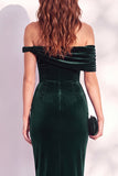 Bordeauxrode bodycon off the shoulder midi fluweel cocktailjurk
