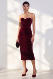Bordeauxrode korsetschede strapless fluwelen jurk