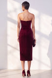 Bordeauxrode korsetschede strapless fluwelen jurk
