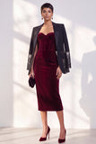Bordeauxrode korsetschede strapless fluwelen jurk