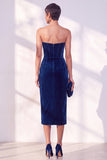 Bordeauxrode korsetschede strapless fluwelen jurk