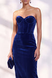 Bordeauxrode korsetschede strapless fluwelen jurk