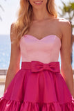 A-Line marineblauw paarse satijnen sweetheart geruffelde homecomingjurk met strik