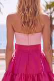 A-Line marineblauw paarse satijnen sweetheart geruffelde homecomingjurk met strik