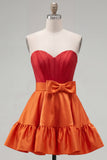 A-Line marineblauw paarse satijnen sweetheart geruffelde homecomingjurk met strik