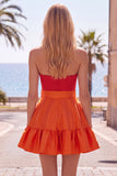A-Line marineblauw paarse satijnen sweetheart geruffelde homecomingjurk met strik